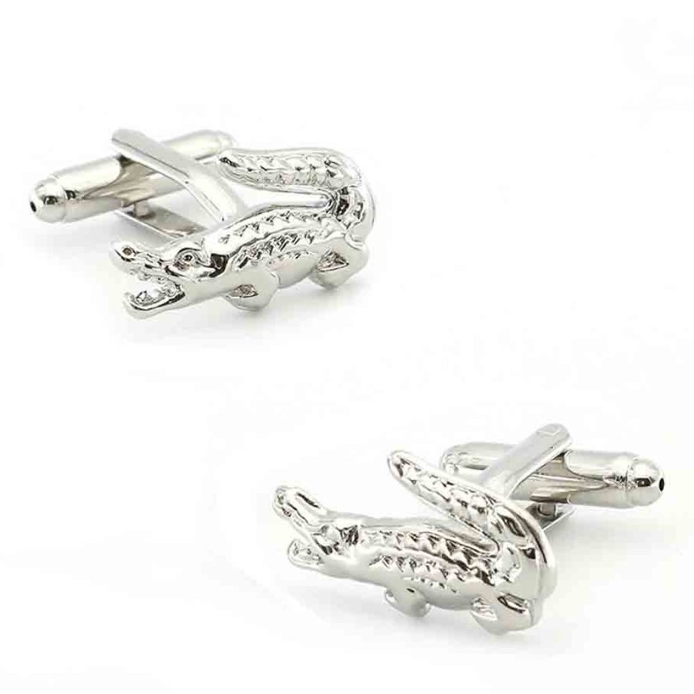 Gascoigne Crocodile Cufflinks Silver Colored Metal Alloy Men's